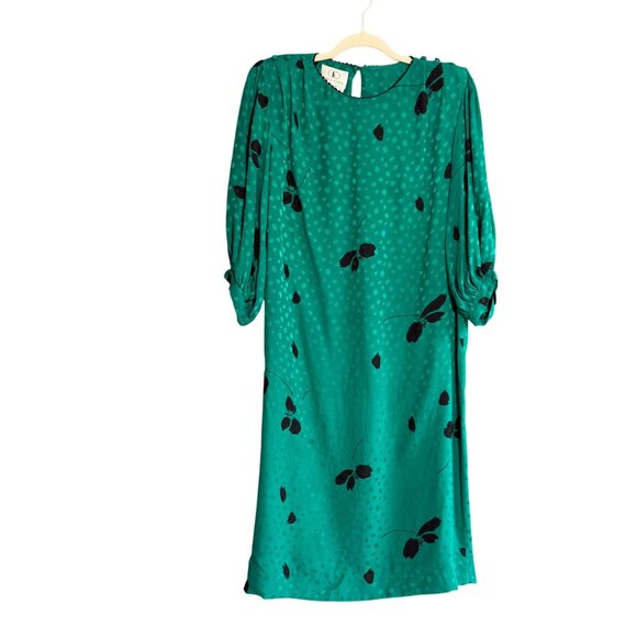 Flora Kung 100% Silk Puff Sleeve Floral Print Mini Dress Women's Size 12 Green - Picture 1 of 9